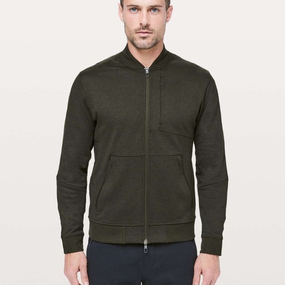 lululemon athletica City Sweat Bomber Jacket Thermo Size XL Olive Green - Picture 2 of 13